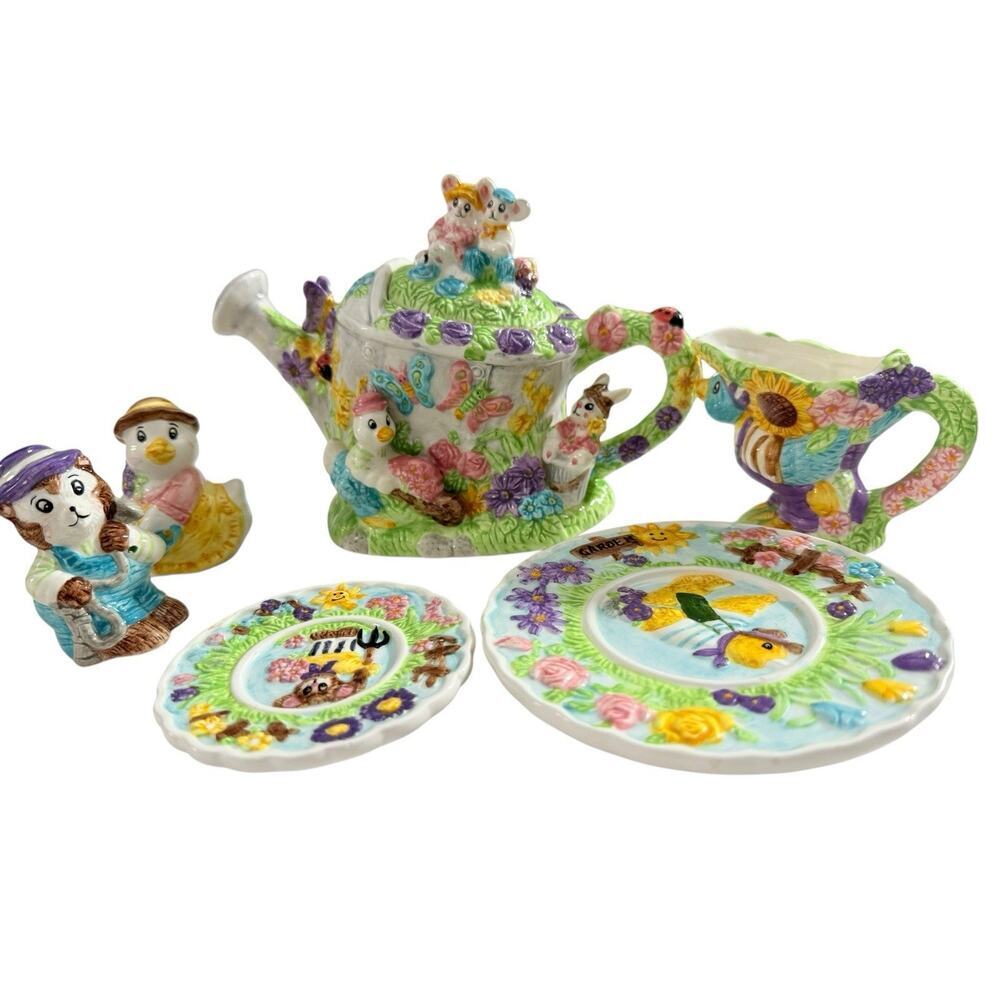 Vintage 1990’s Hand Painted Ceramic 7 Pieces Tea Set, COLLECTOR Child size IOB